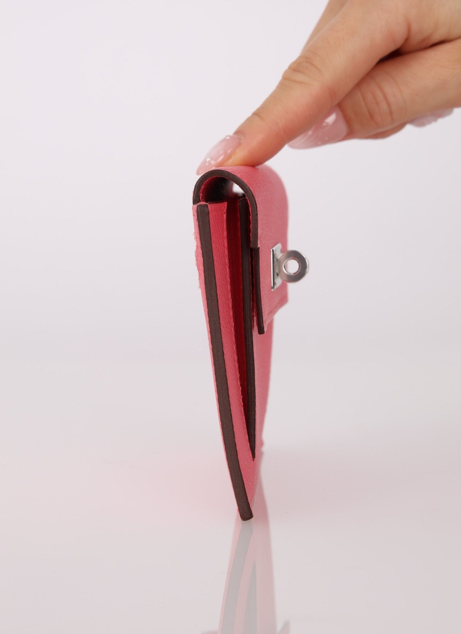 Hermès 2020 Rose Azalee Chevre Mysore Kelly Pocket Compact Wallet PHW - FashioNica