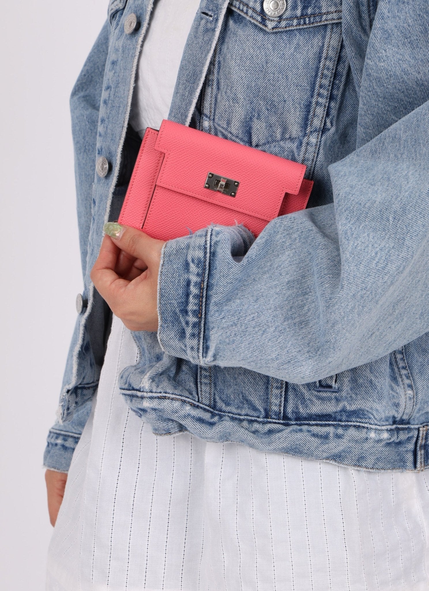 Hermès 2020 Rose Azalee Chevre Mysore Kelly Pocket Compact Wallet PHW - FashioNica