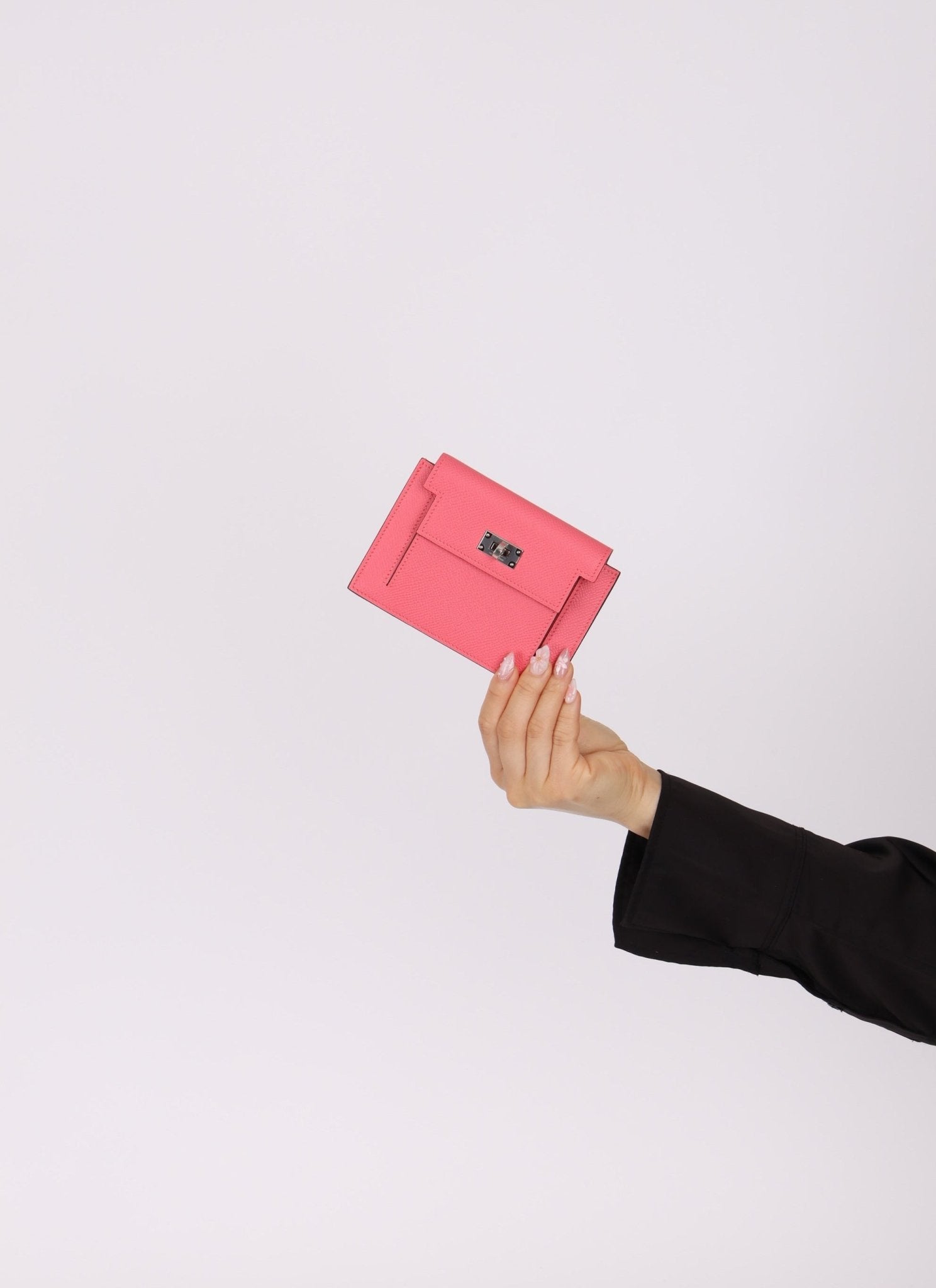 Hermès 2020 Rose Azalee Chevre Mysore Kelly Pocket Compact Wallet PHW - FashioNica