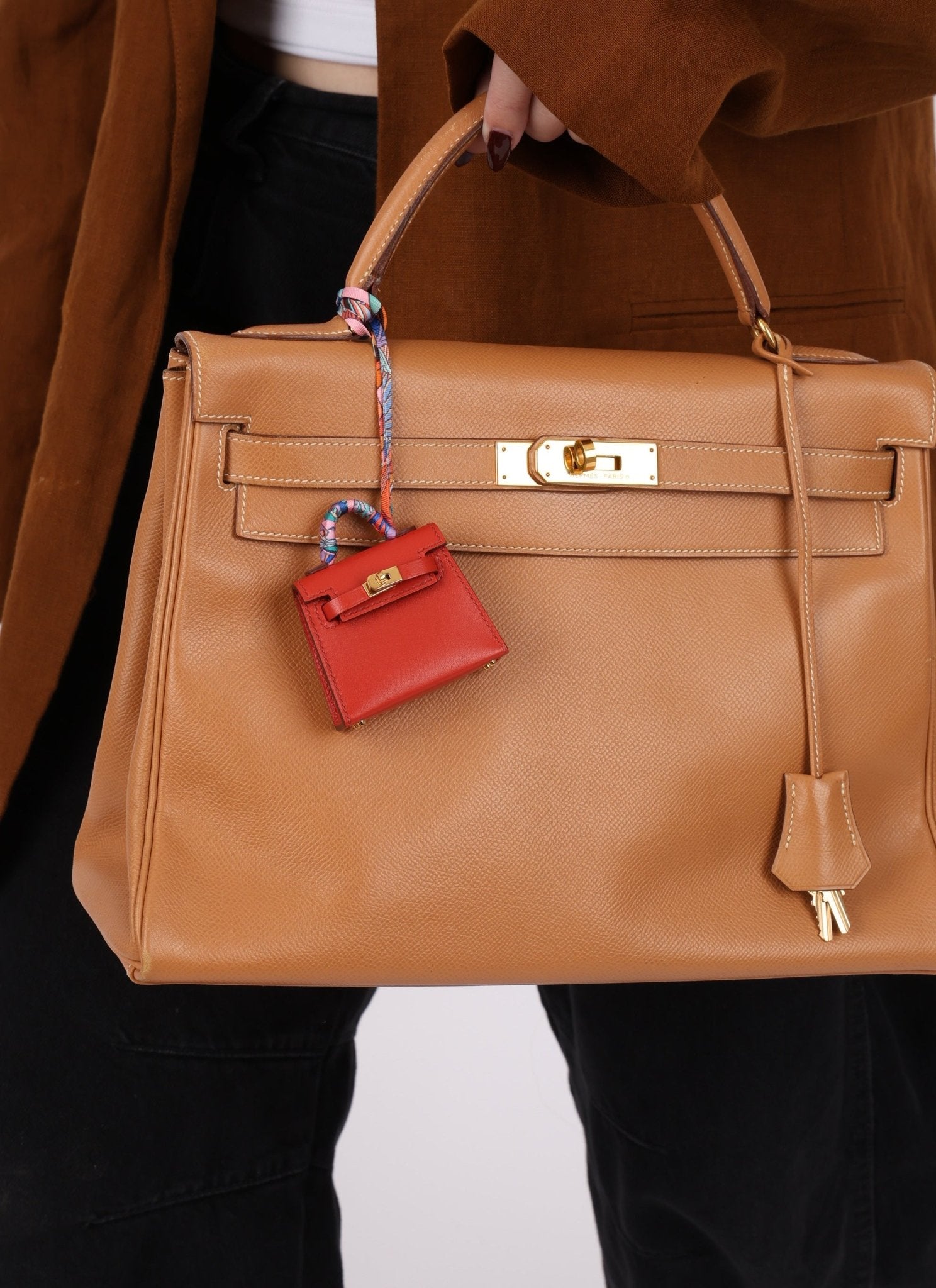 Hermès 2020 Rouge Vif Tadelakt Micro Kelly Twilly - FashioNica