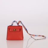 Hermès 2020 Rouge Vif Tadelakt Micro Kelly Twilly - FashioNica