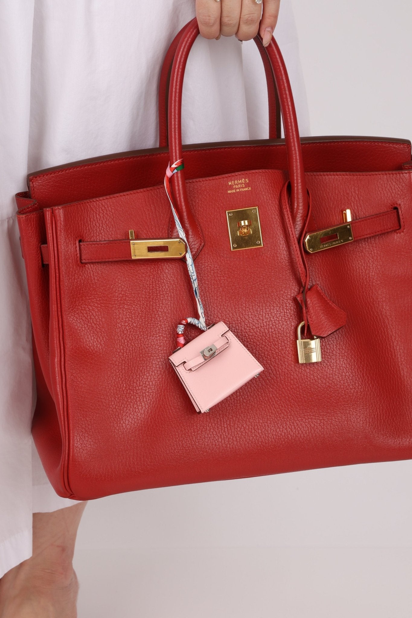 Hermès 2020 Sakura Tadelakt Micro Kelly Twilly Bag Charm - FashioNica