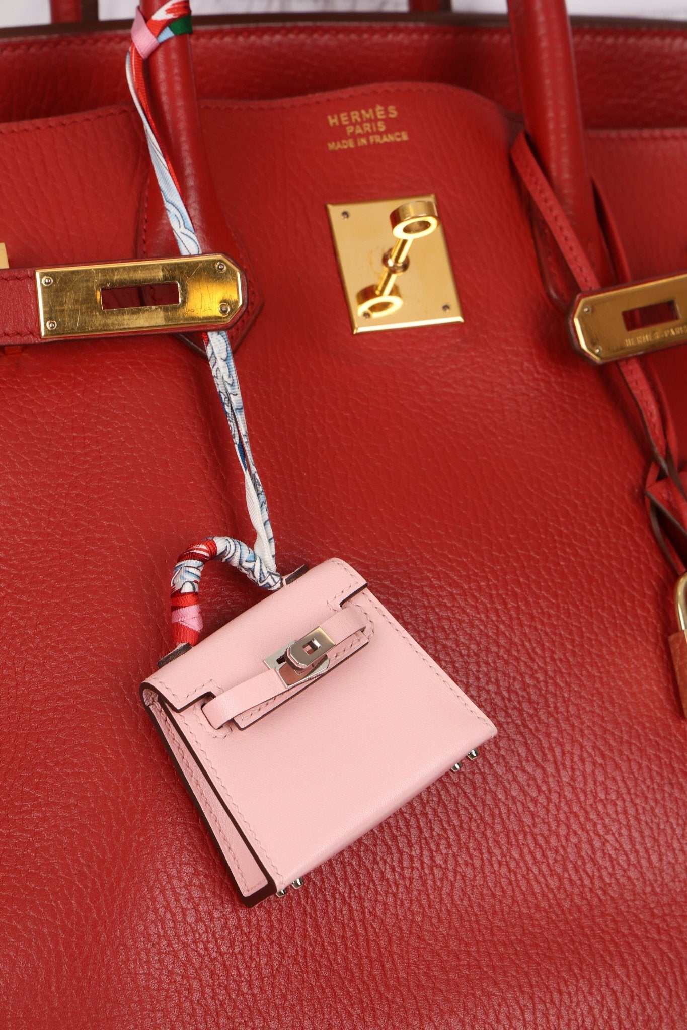 Hermès 2020 Sakura Tadelakt Micro Kelly Twilly Bag Charm - FashioNica