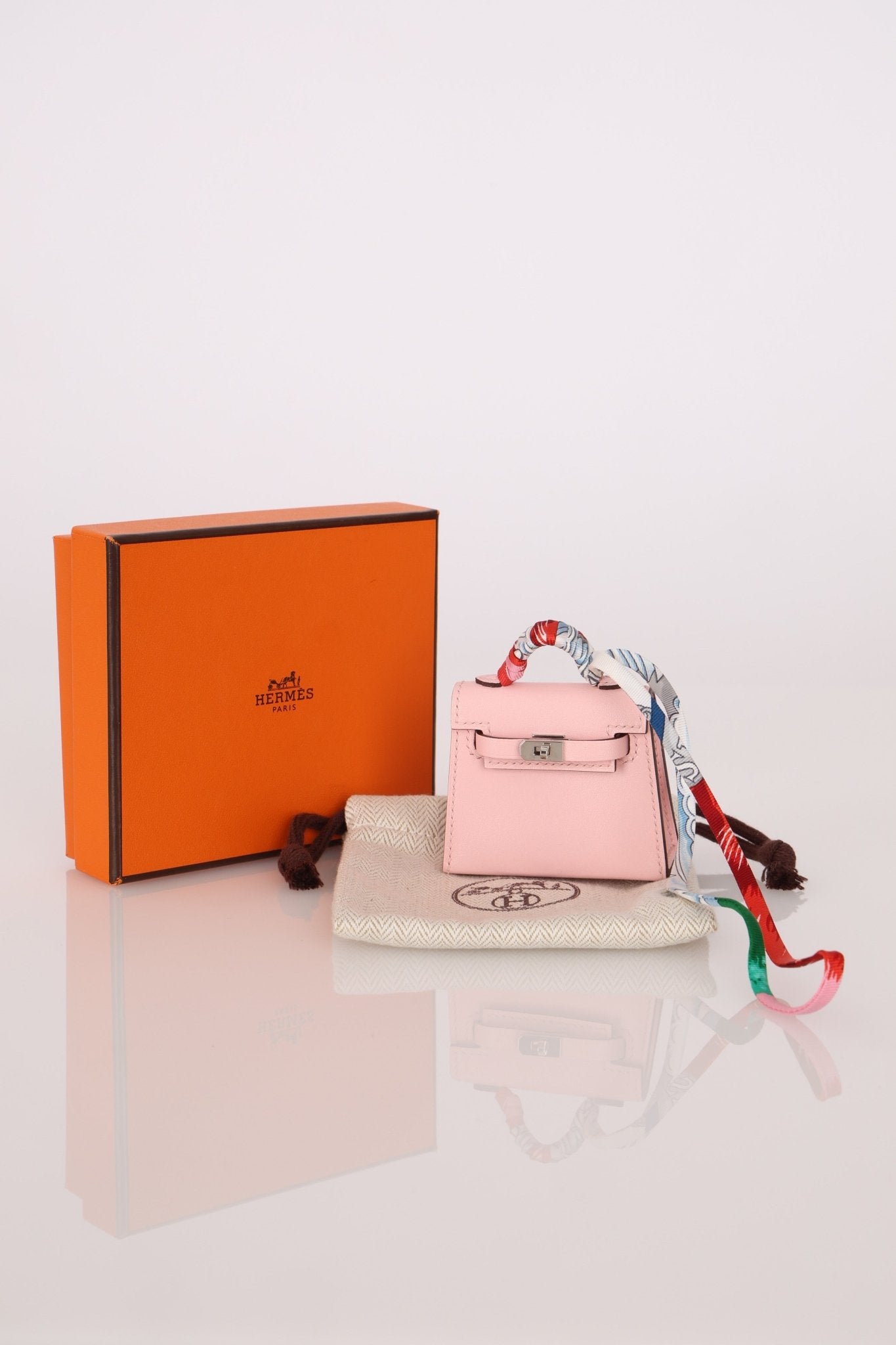 Hermès 2020 Sakura Tadelakt Micro Kelly Twilly Bag Charm - FashioNica