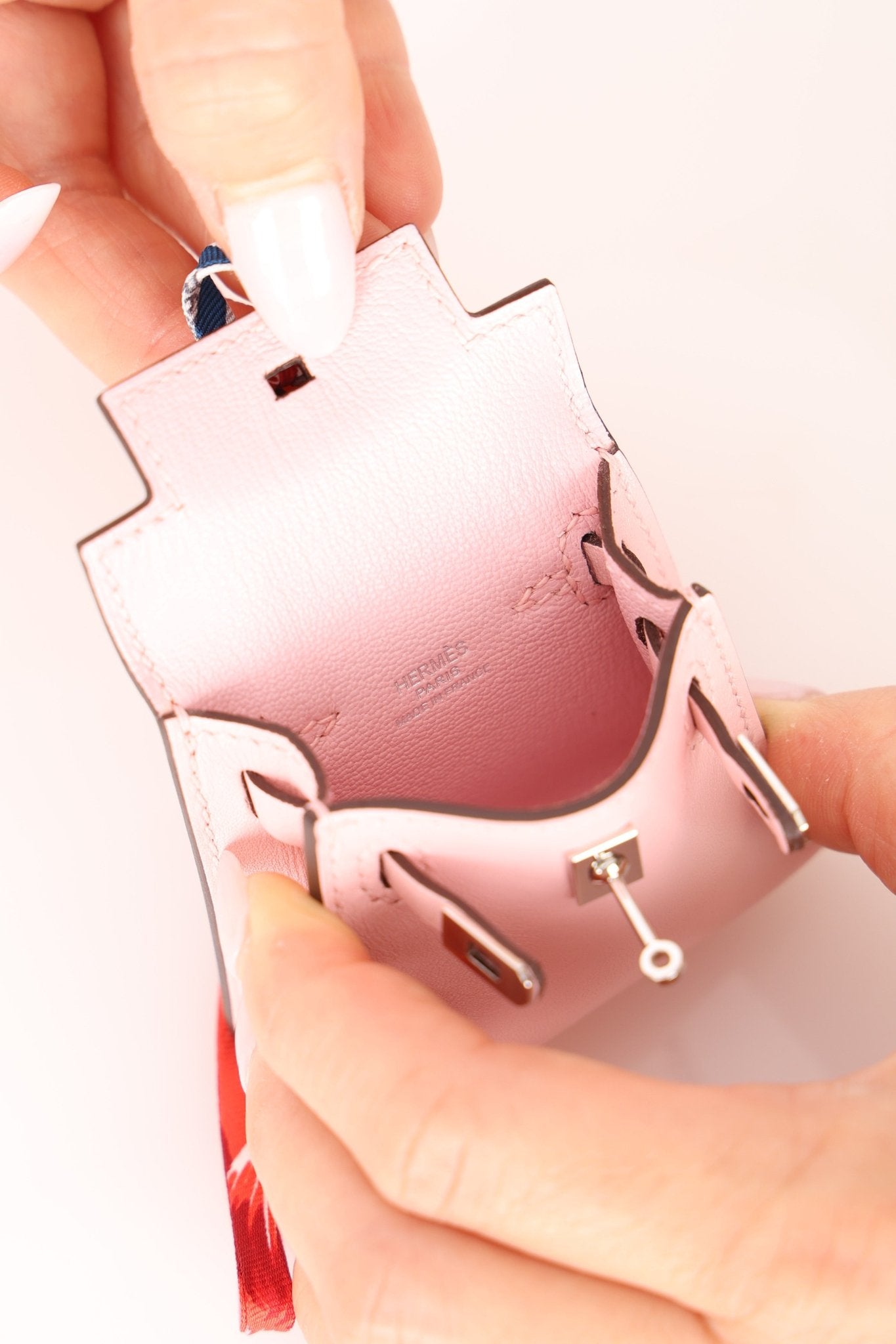 Hermès 2020 Sakura Tadelakt Micro Kelly Twilly Bag Charm - FashioNica