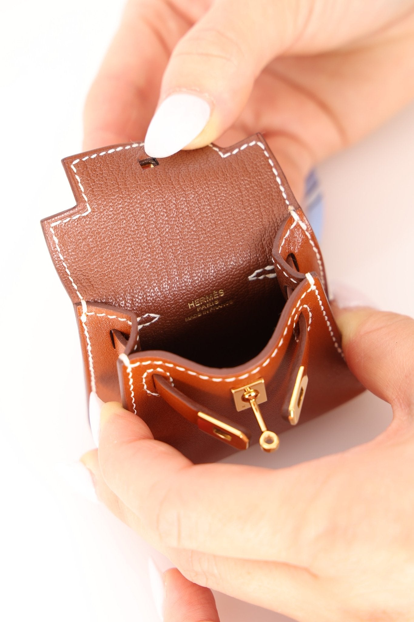 Hermès 2021 Gold Tadelakt Micro Kelly Twilly Bag Charm GHW - FashioNica