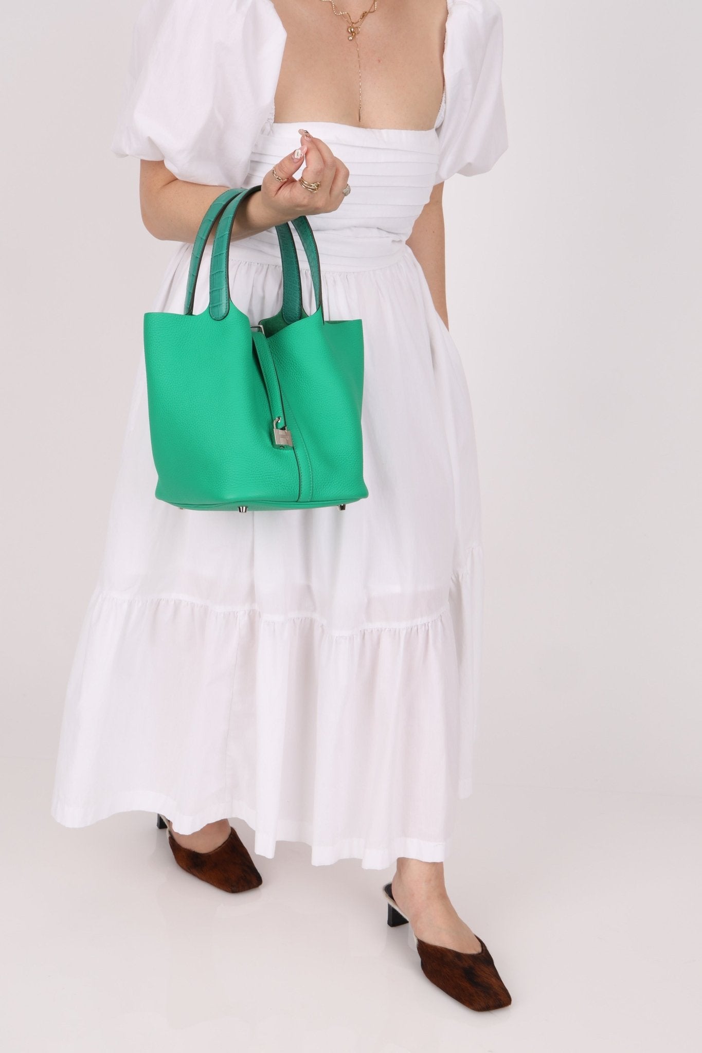 Hermès 2021 Menthe/Vert Vertigo Clemence Picotin Matte Alligator Touch 22 PHW - FashioNica