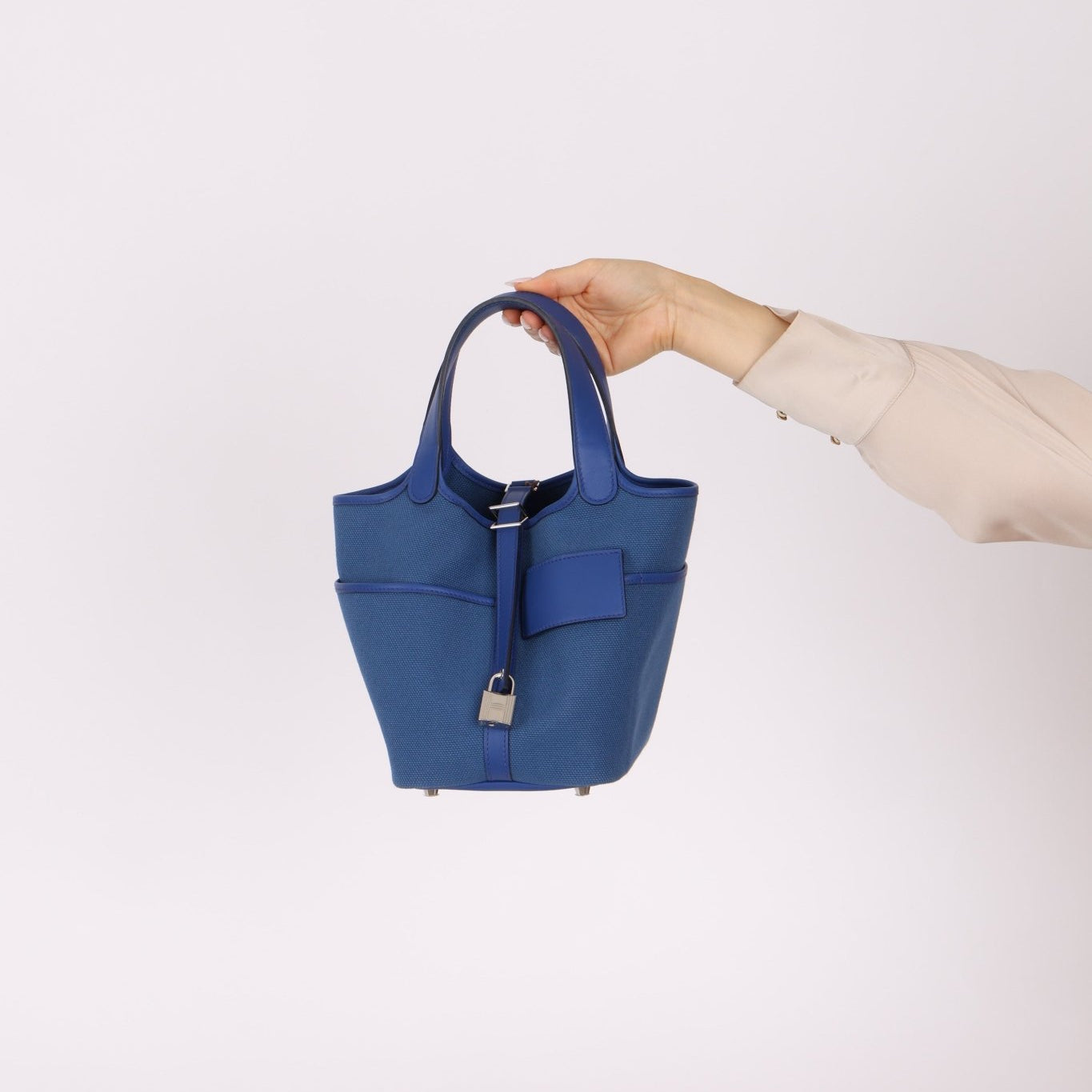 Hermès 2022 Bleu France Swift and Canvas Cargo Picotin 18 PHW - FashioNica