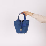 Hermès 2022 Bleu France Swift and Canvas Cargo Picotin 18 PHW - FashioNica