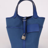 Hermès 2022 Bleu France Swift and Canvas Cargo Picotin 18 PHW - FashioNica