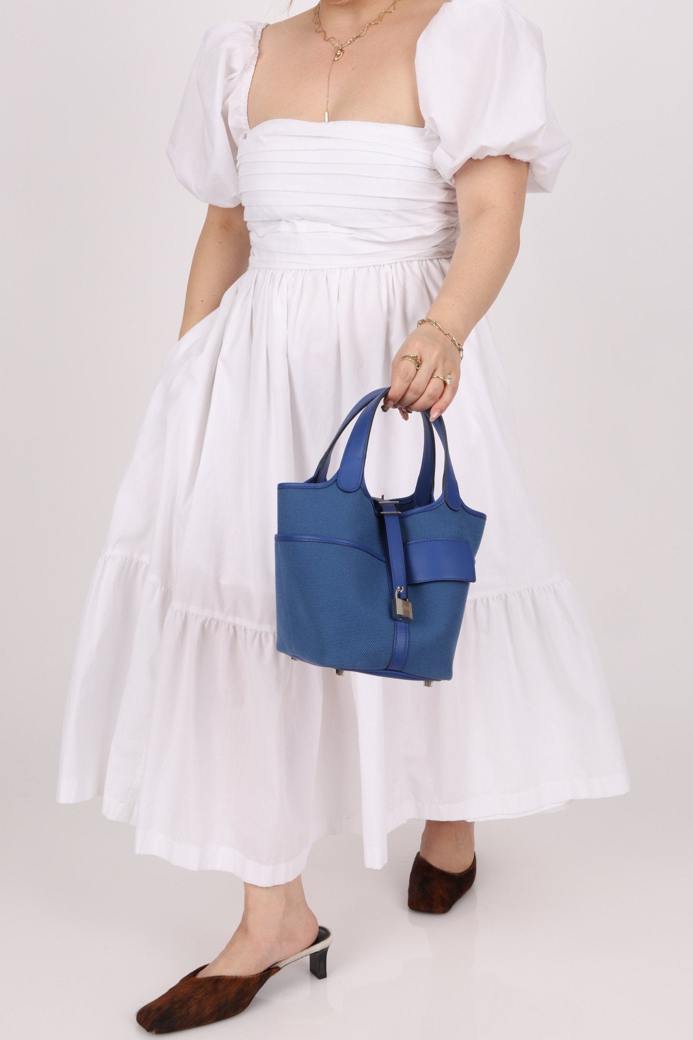 Hermès 2022 Bleu France Swift and Canvas Cargo Picotin 18 PHW - FashioNica