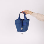 Hermès 2022 Bleu France Swift and Canvas Cargo Picotin 18 PHW - FashioNica