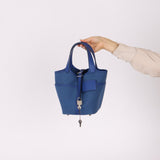 Hermès 2022 Bleu France Swift and Canvas Cargo Picotin 18 PHW - FashioNica