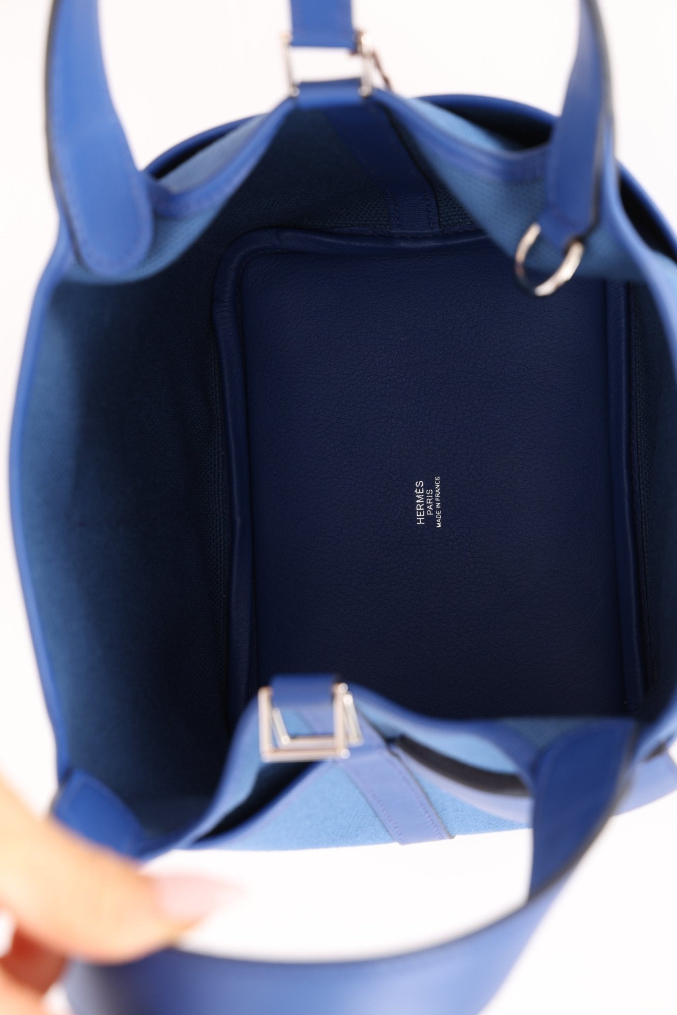 Hermès 2022 Bleu France Swift and Canvas Cargo Picotin 18 PHW - FashioNica
