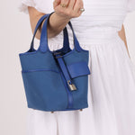 Hermès 2022 Bleu France Swift and Canvas Cargo Picotin 18 PHW - FashioNica