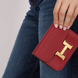 Hermes 2022 Rouge H Evercolor Constance Slim Wallet - FashioNica