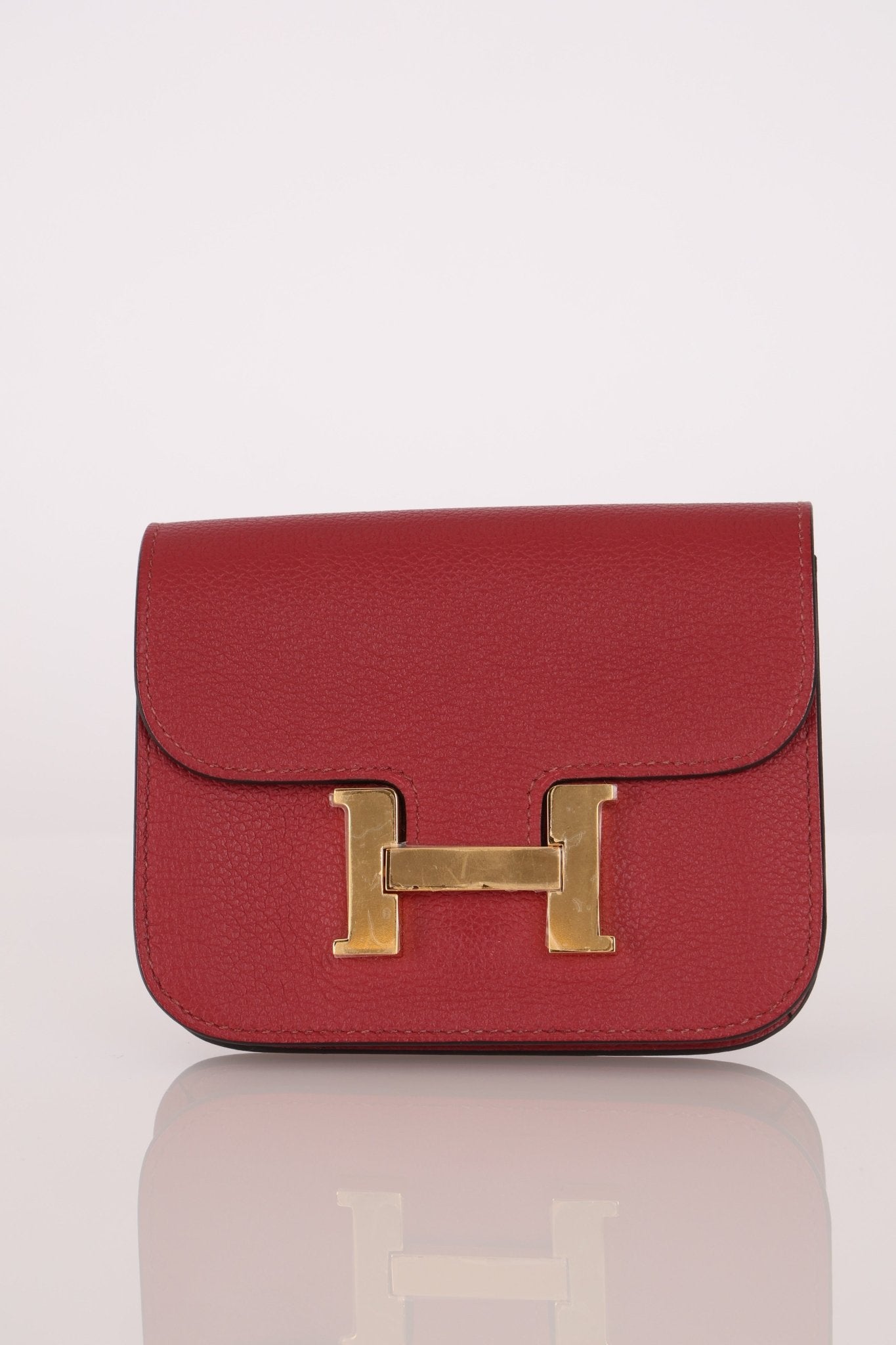 Hermes 2022 Rouge H Evercolor Constance Slim Wallet - FashioNica