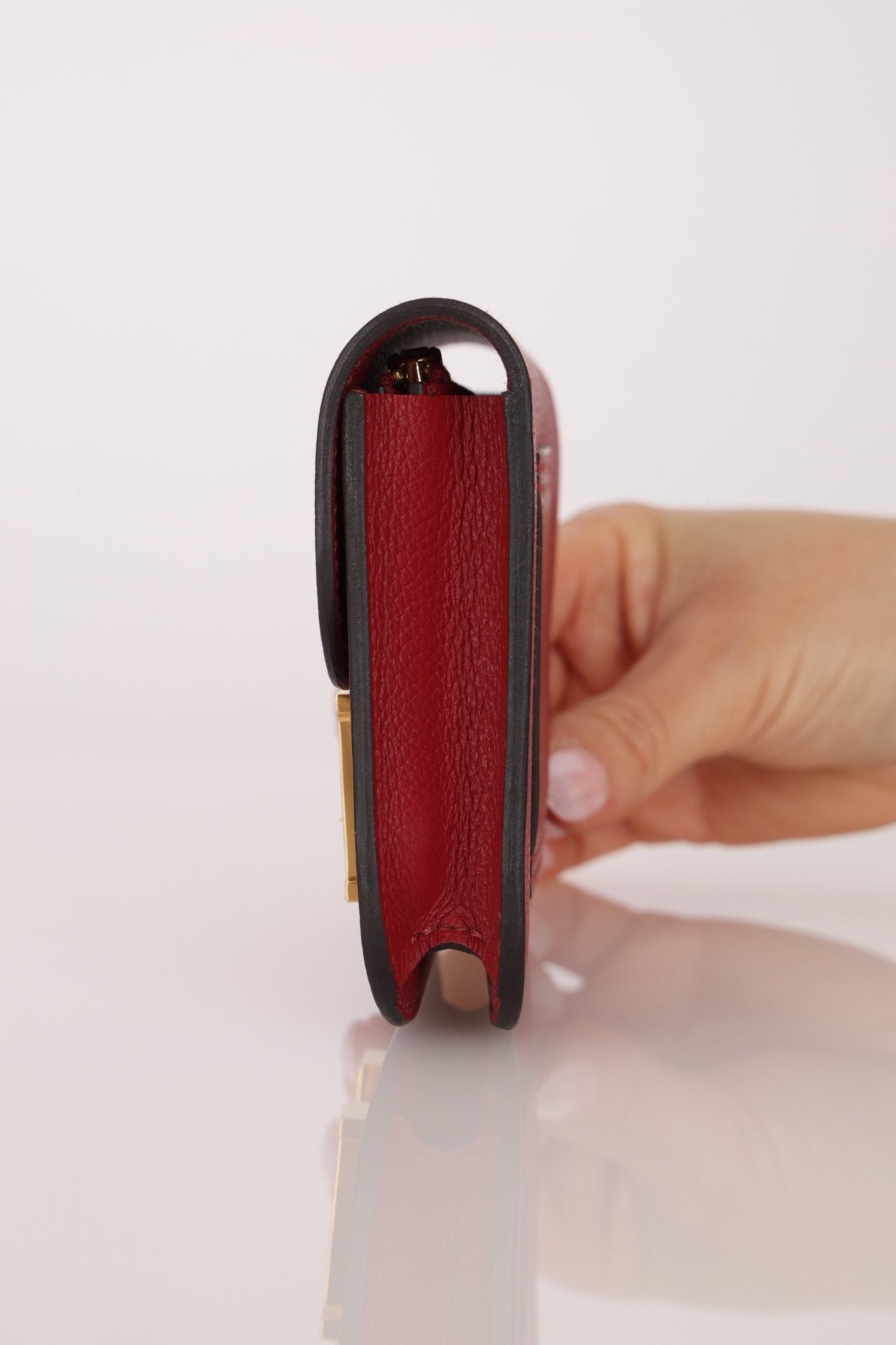 Hermes 2022 Rouge H Evercolor Constance Slim Wallet - FashioNica