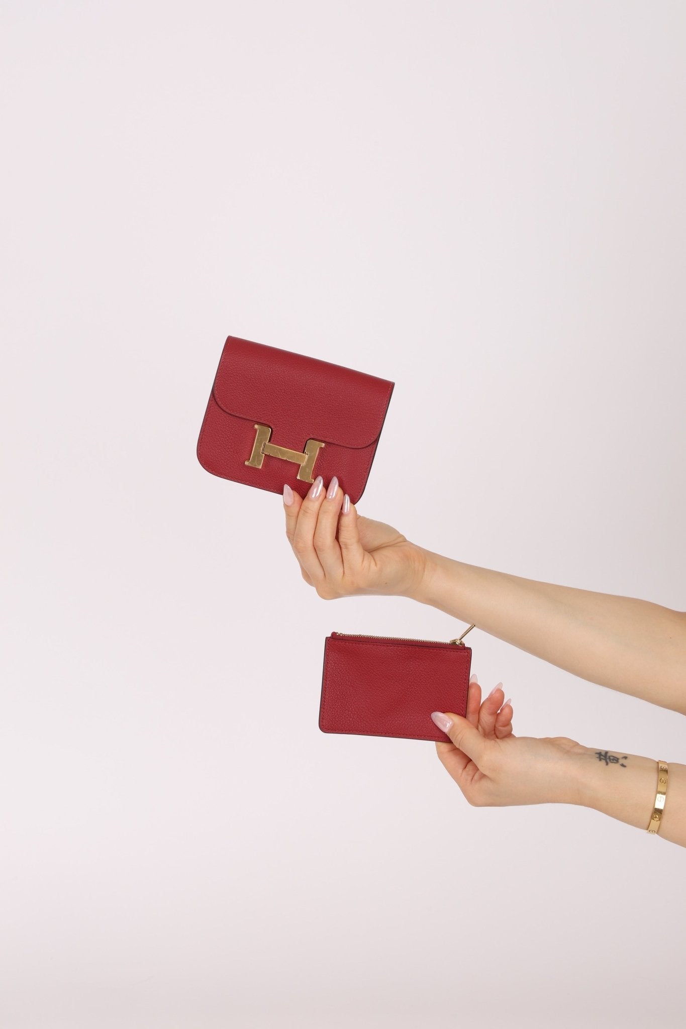 Hermes 2022 Rouge H Evercolor Constance Slim Wallet - FashioNica