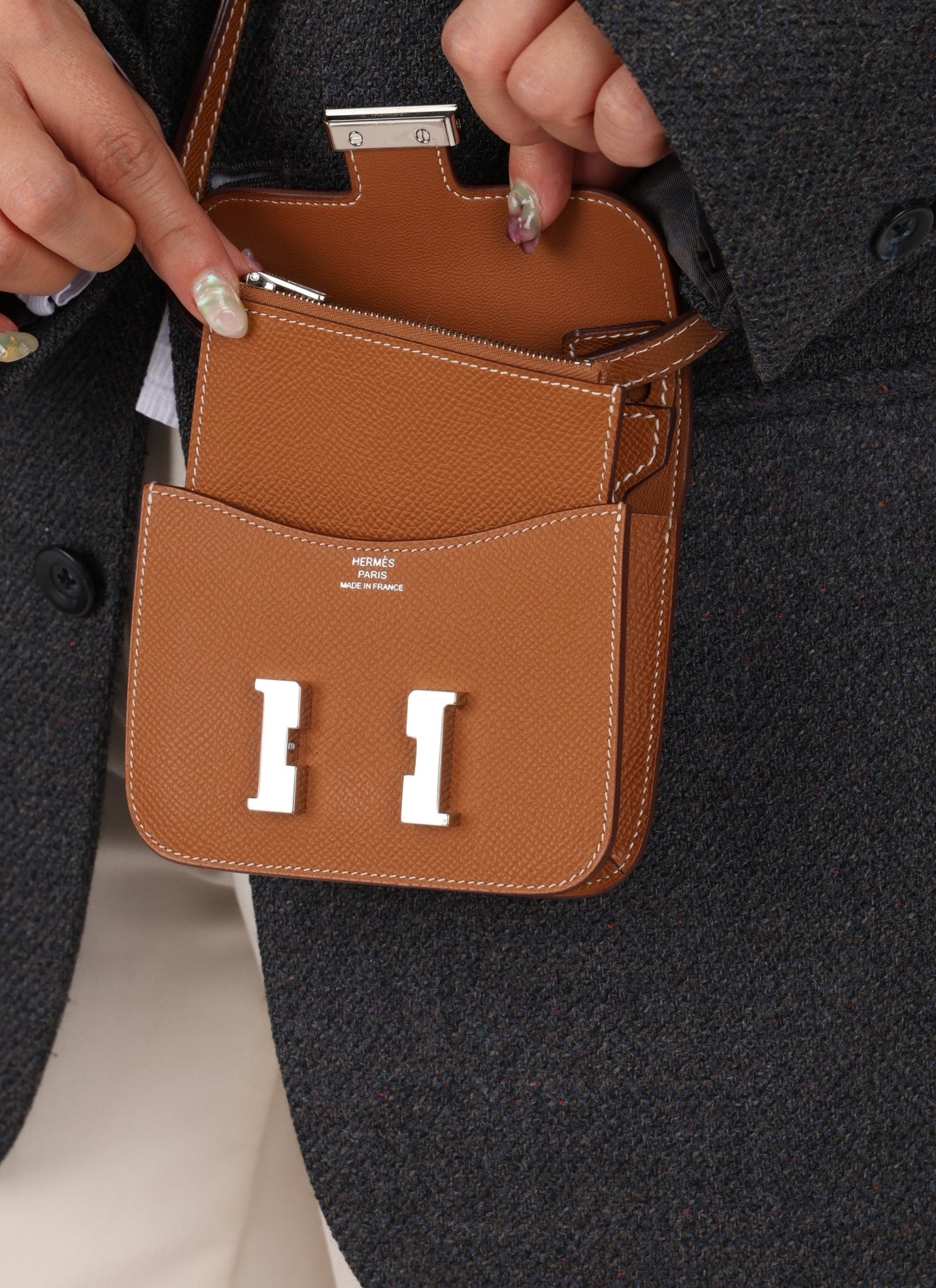 Hermès Gold Epsom Constance Slim Wallet w/ Custom Strap PHW - FashioNica