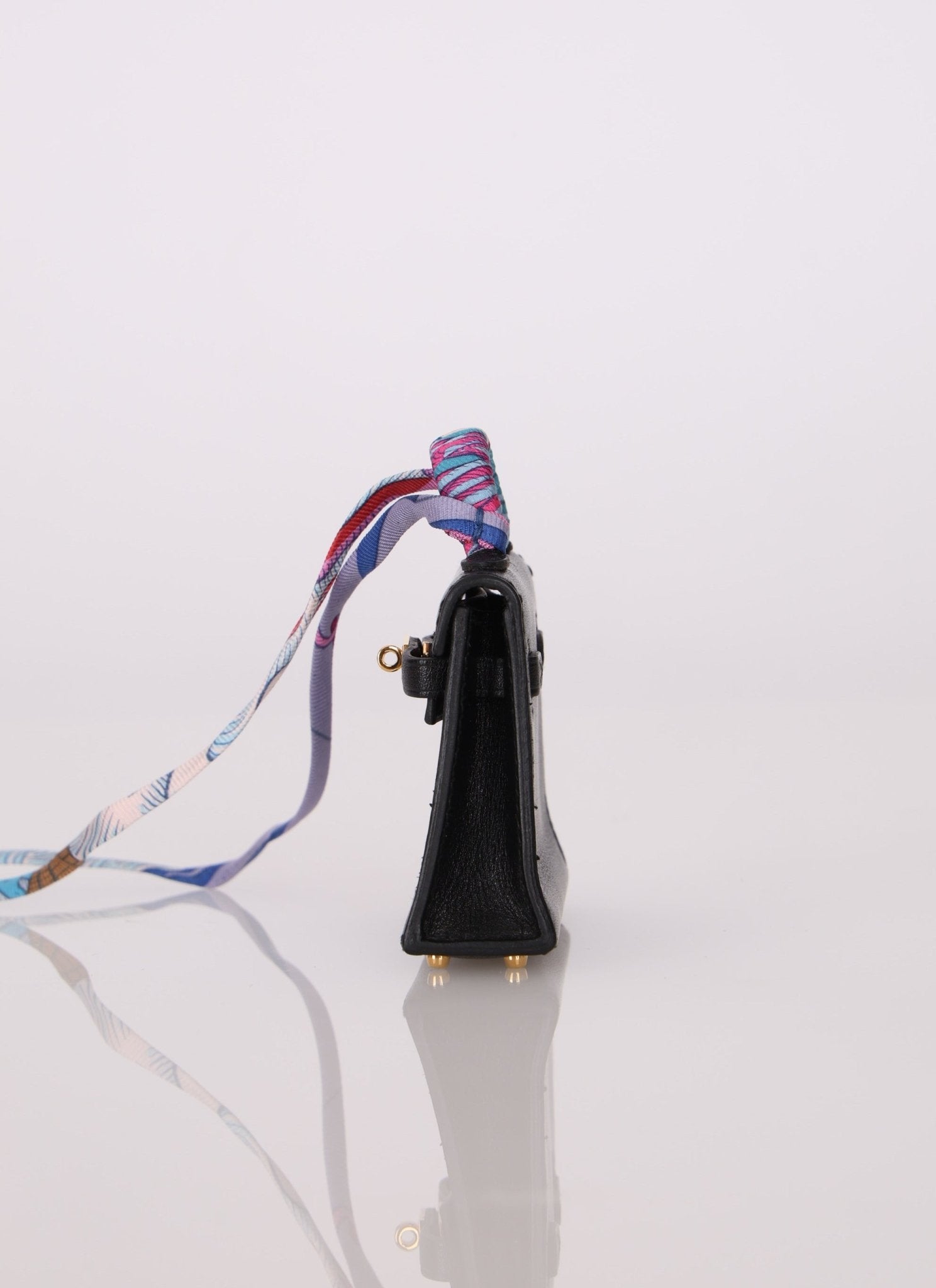 Hermès Noir Tadelakt Micro Kelly Twilly Bag Charm GHW - FashioNica