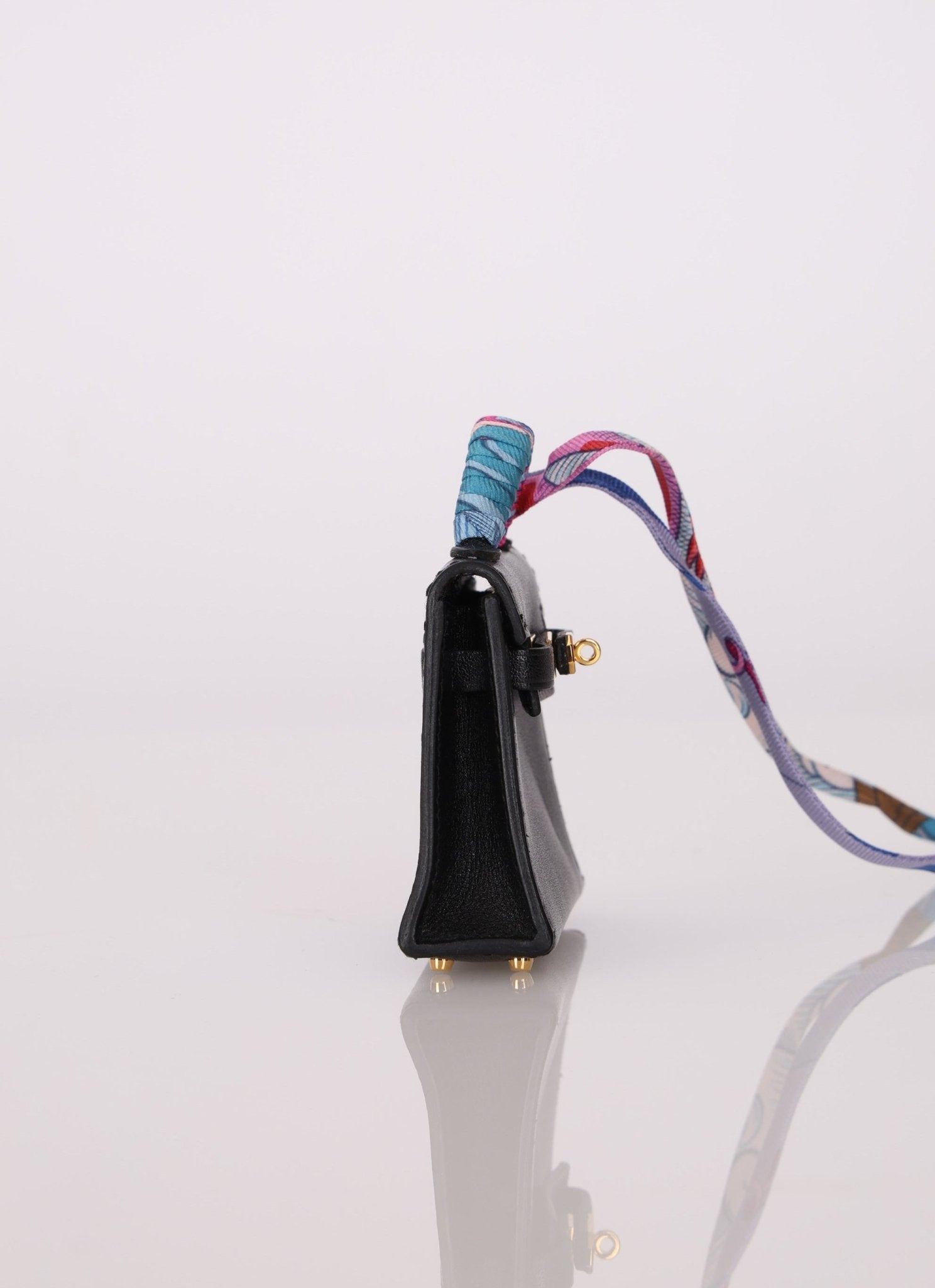 Hermès Noir Tadelakt Micro Kelly Twilly Bag Charm GHW - FashioNica
