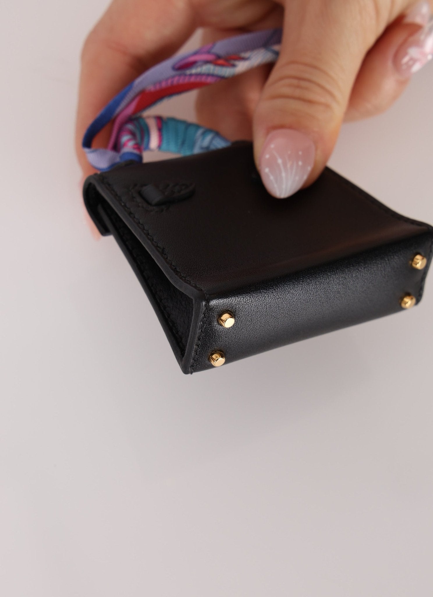 Hermès Noir Tadelakt Micro Kelly Twilly Bag Charm GHW - FashioNica