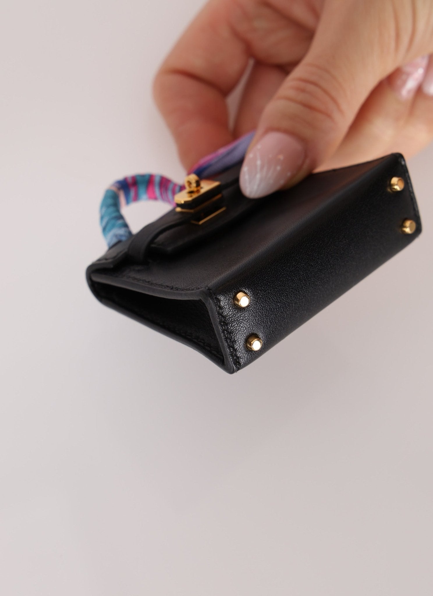 Hermès Noir Tadelakt Micro Kelly Twilly Bag Charm GHW - FashioNica