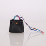 Hermès Noir Tadelakt Micro Kelly Twilly Bag Charm GHW - FashioNica