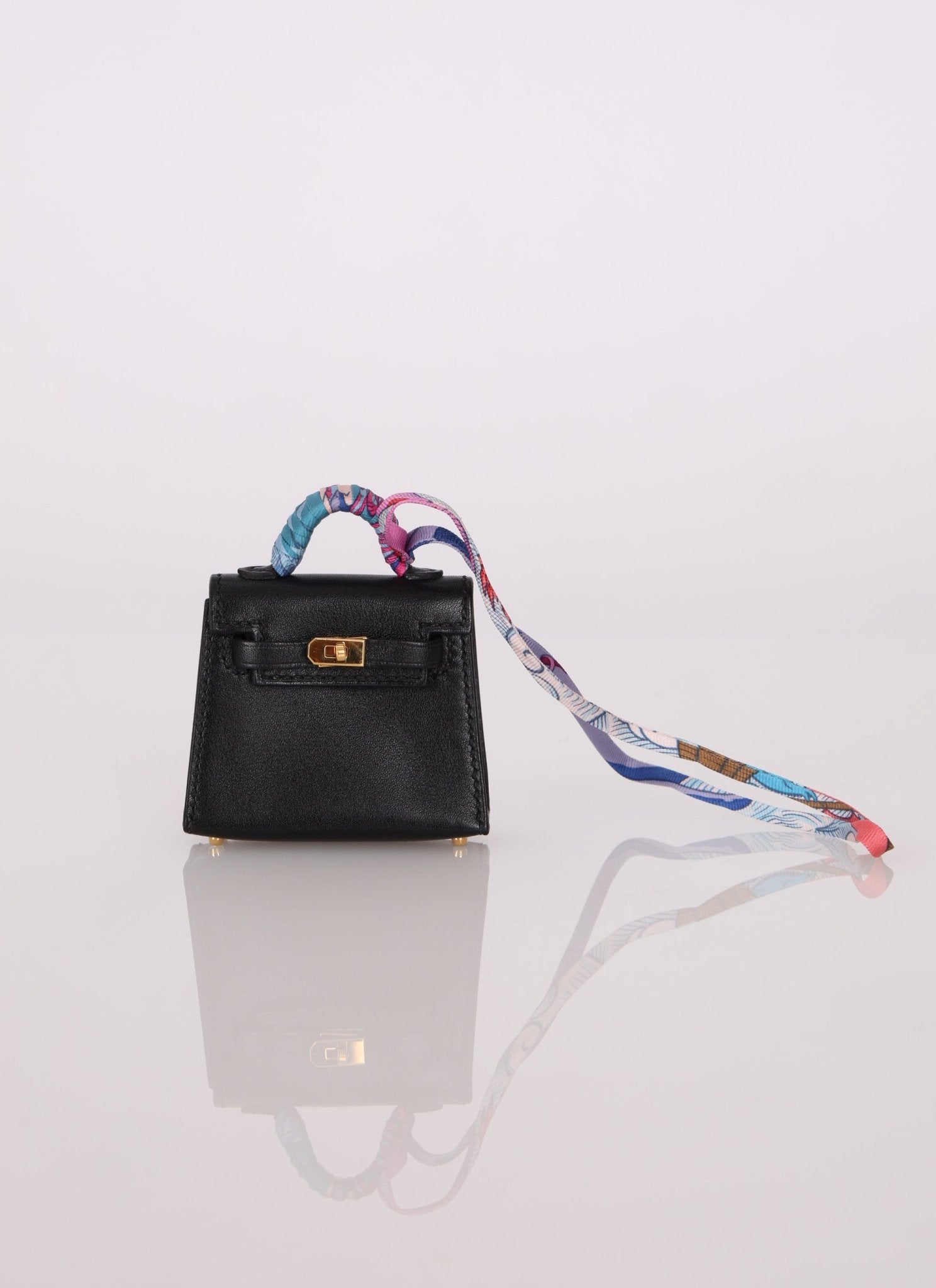 Hermès Noir Tadelakt Micro Kelly Twilly Bag Charm GHW - FashioNica