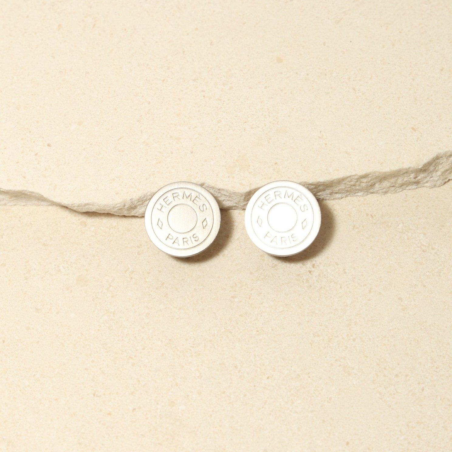 Hermès Silver Matte Clou de Selle Clip - On Earrings - FashioNica