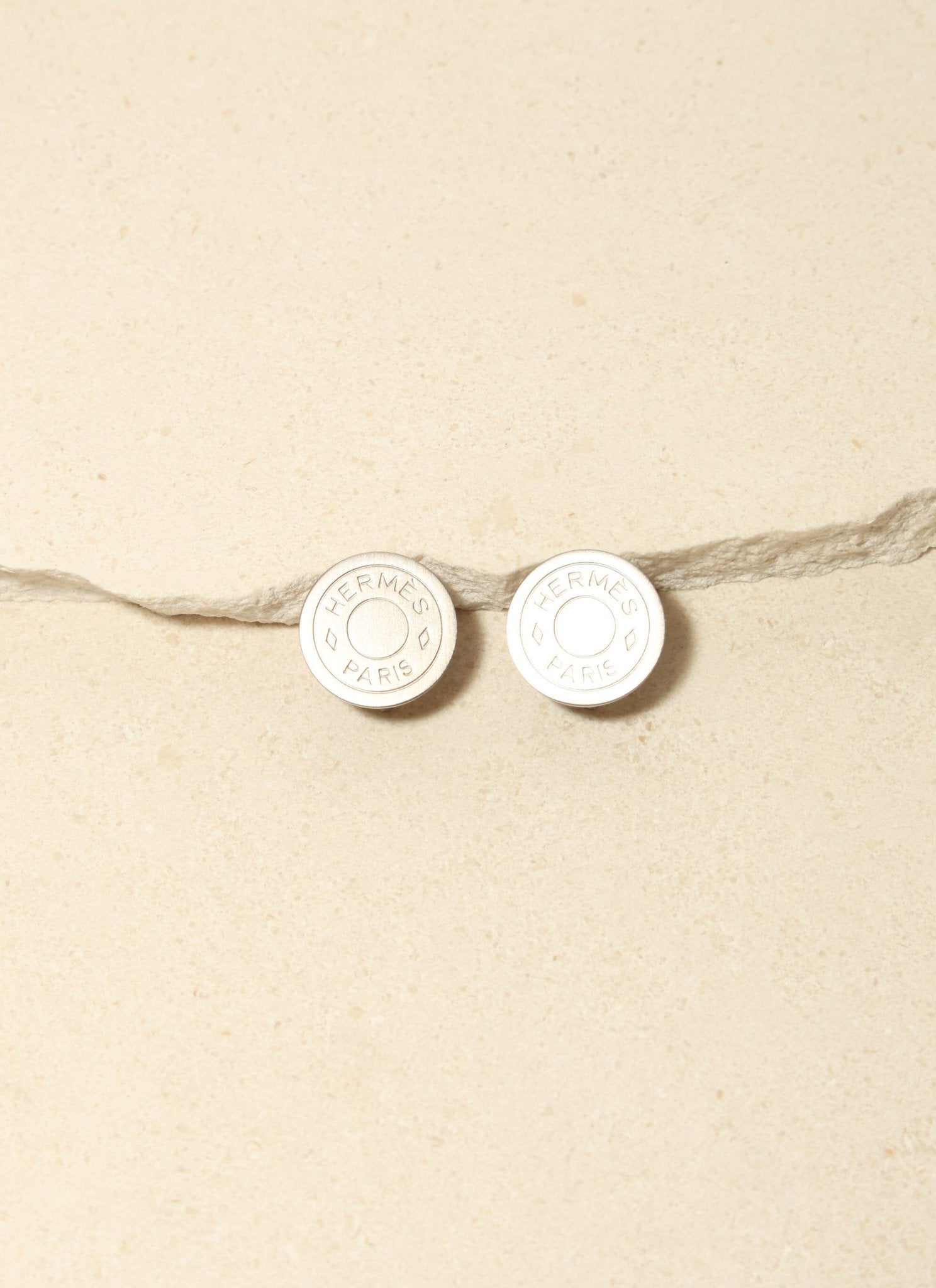 Hermès Silver Matte Clou de Selle Clip - On Earrings - FashioNica