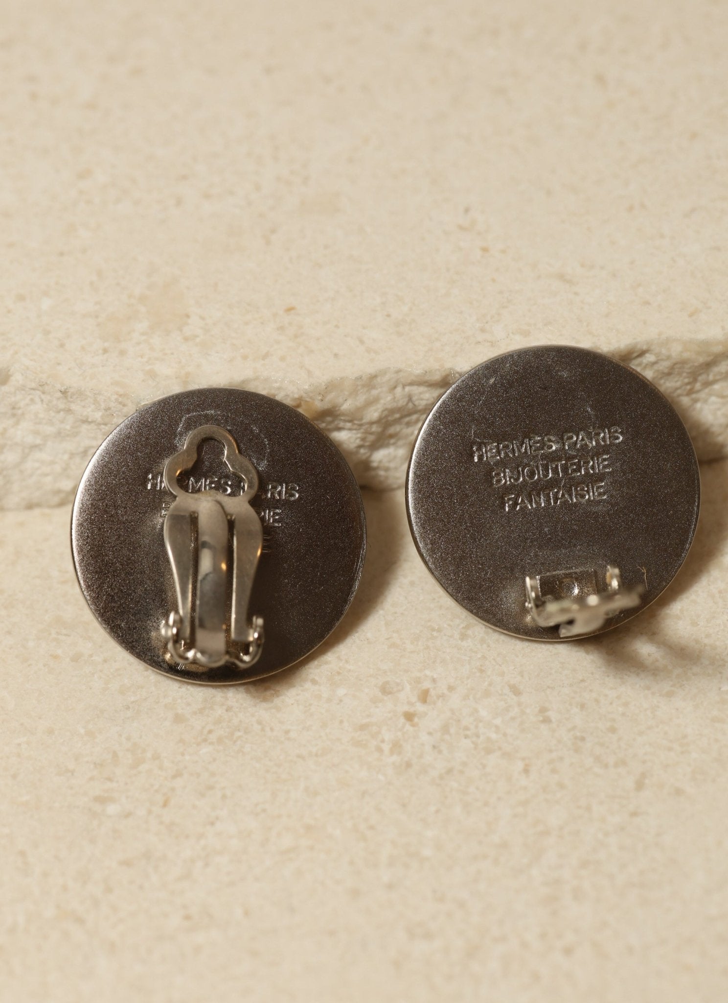 Hermès Silver Matte Clou de Selle Clip - On Earrings - FashioNica