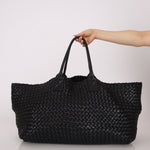 Limited Edition Bottega Veneta Black Intrecciato Large Cabat with Pouch - FashioNica