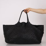 Limited Edition Bottega Veneta Black Intrecciato Large Cabat with Pouch - FashioNica