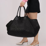 Limited Edition Bottega Veneta Black Intrecciato Large Cabat with Pouch - FashioNica