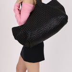 Limited Edition Bottega Veneta Black Intrecciato Large Cabat with Pouch - FashioNica