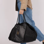 Limited Edition Bottega Veneta Black Intrecciato Large Cabat with Pouch - FashioNica