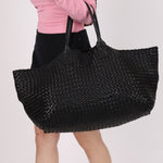 Limited Edition Bottega Veneta Black Intrecciato Large Cabat with Pouch - FashioNica