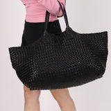 Limited Edition Bottega Veneta Black Intrecciato Large Cabat with Pouch - FashioNica