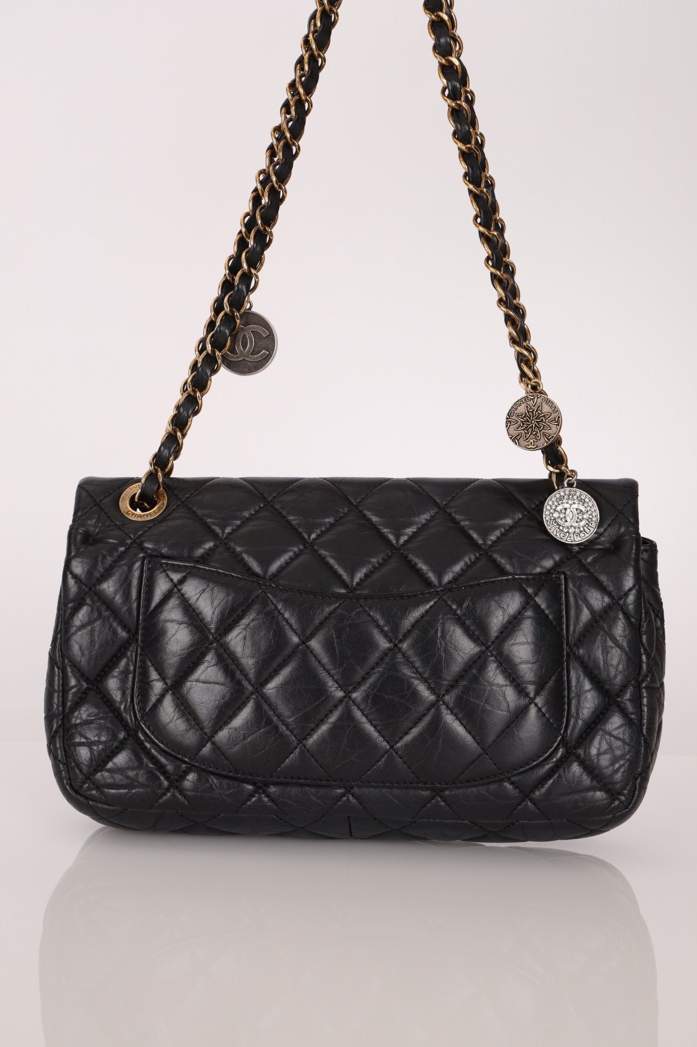 Limited Edition Chanel 2015 Aged Calfskin Paris - Dubai Coin Medallion Small Classic Flap - FashioNica