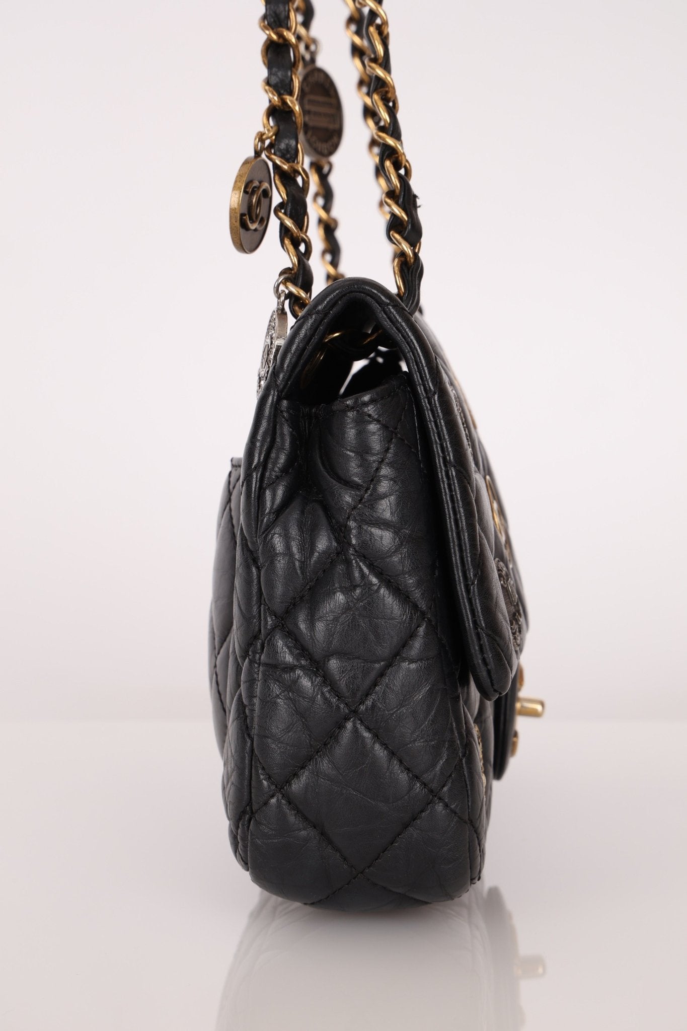 Limited Edition Chanel 2015 Aged Calfskin Paris - Dubai Coin Medallion Small Classic Flap - FashioNica