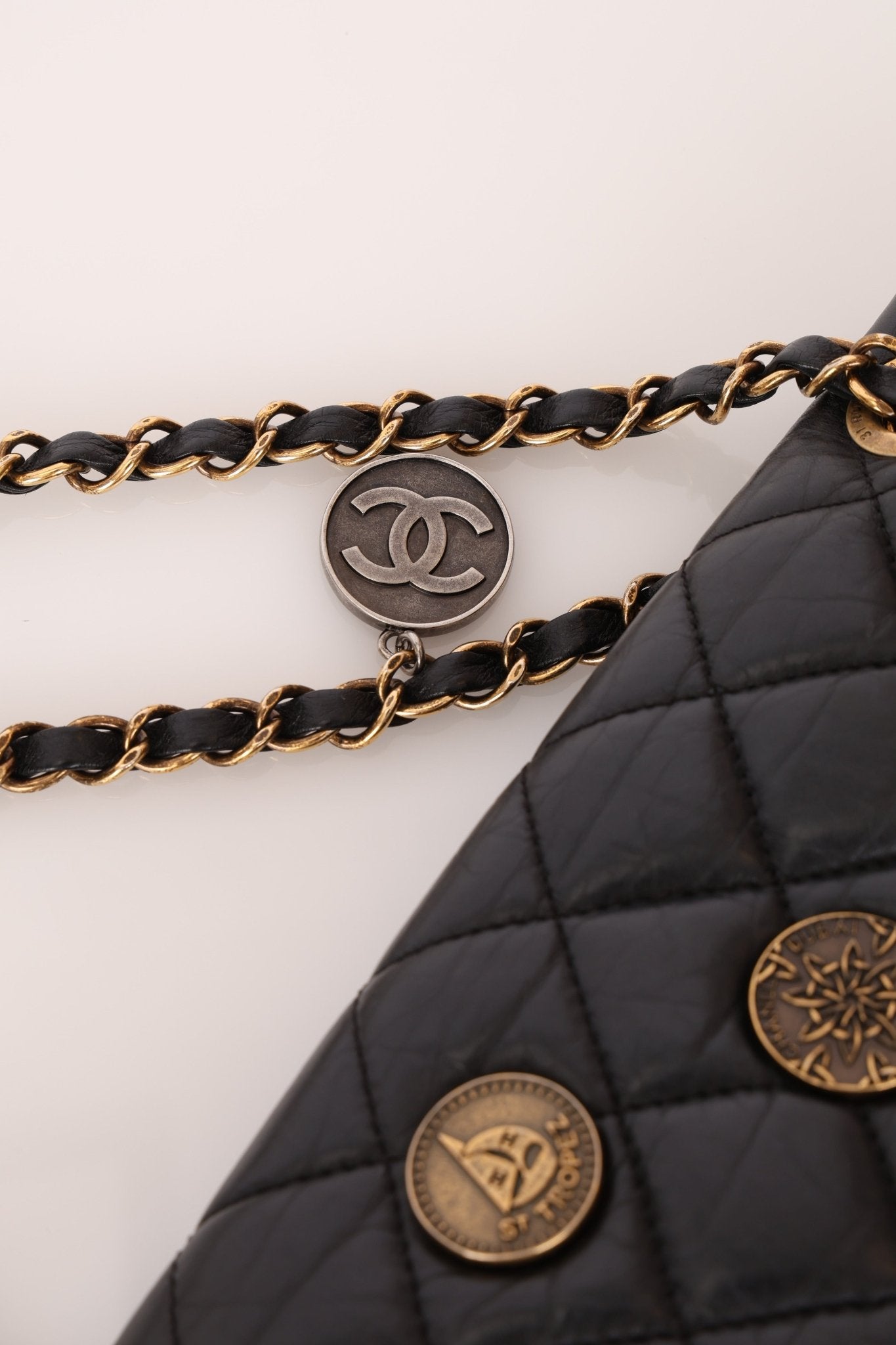Limited Edition Chanel 2015 Aged Calfskin Paris - Dubai Coin Medallion Small Classic Flap - FashioNica