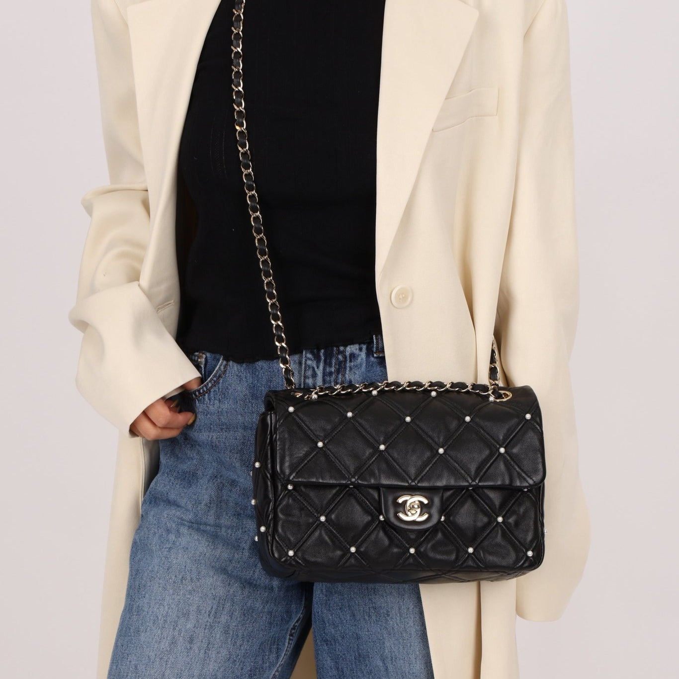 Limited Edition Chanel 2019 Medium Lambskin Pearl Quilted Flap Bag - FashioNica