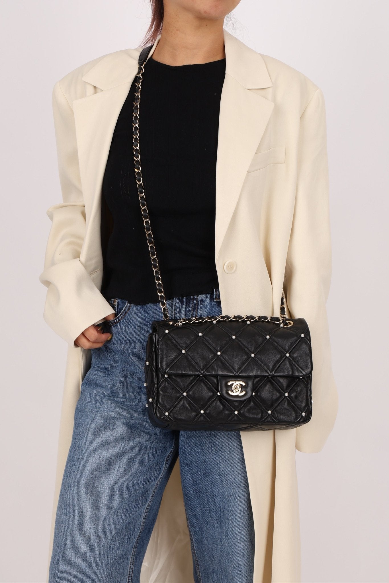 Limited Edition Chanel 2019 Medium Lambskin Pearl Quilted Flap Bag - FashioNica