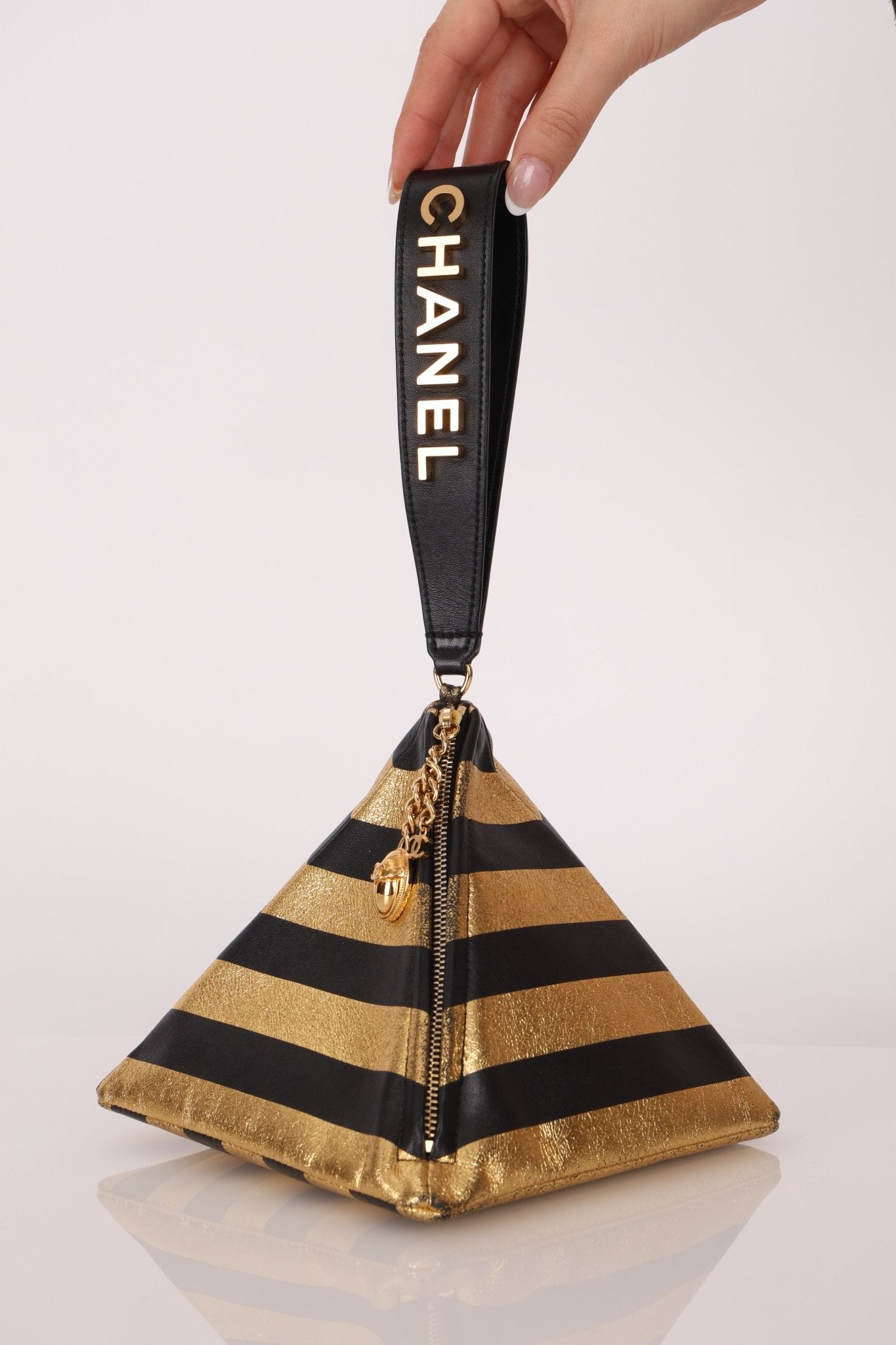 Limited Edition Chanel 2019 Metallic Lambskin Pyramid Kheops Pyramid Wristlet - FashioNica