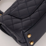 Limited Edition Chanel 23P Caviar Chain Handle Coco Navy Top Handle - FashioNica