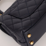 Limited Edition Chanel 23P Caviar Chain Handle Coco Navy Top Handle - FashioNica