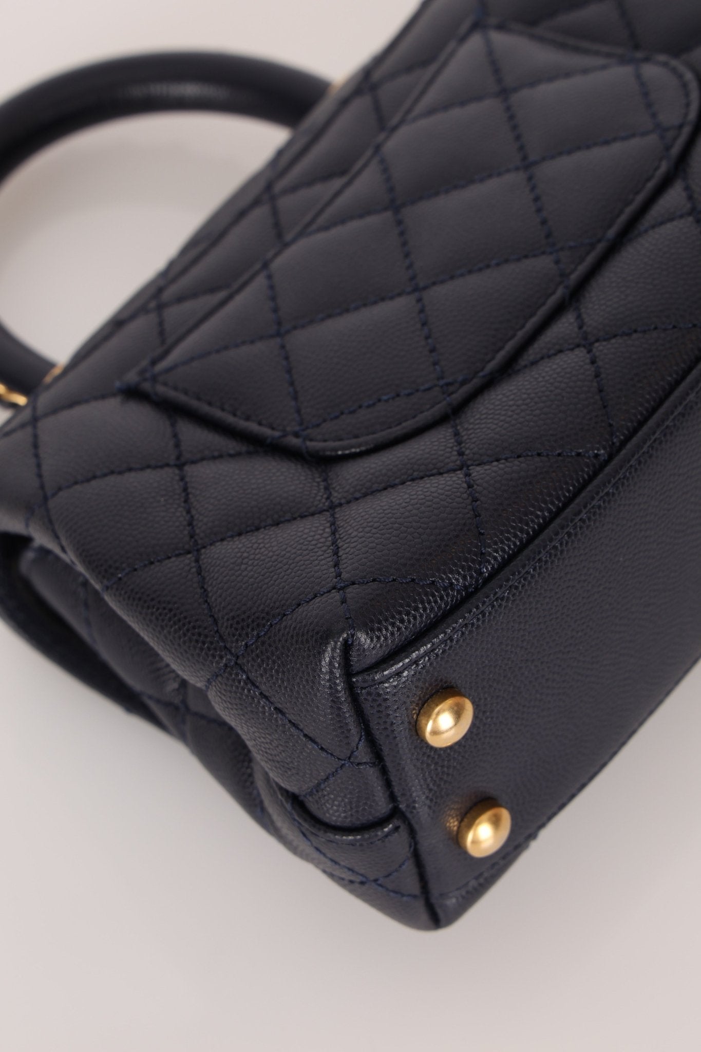 Limited Edition Chanel 23P Caviar Chain Handle Coco Navy Top Handle - FashioNica