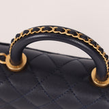 Limited Edition Chanel 23P Caviar Chain Handle Coco Navy Top Handle - FashioNica